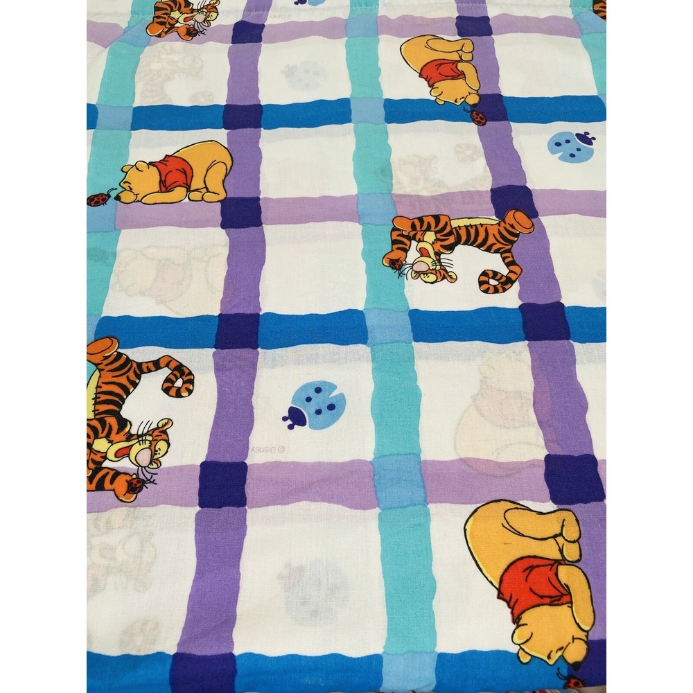 Vintage Winnie The Pooh and Tigger Flat Sheet Twin Size Plaid Ladybugs